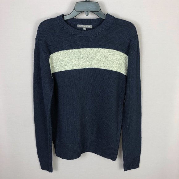 Slate and Stone Navy Gray Stripe Crew Neck Sweater Size XL - Picture 2 of 7